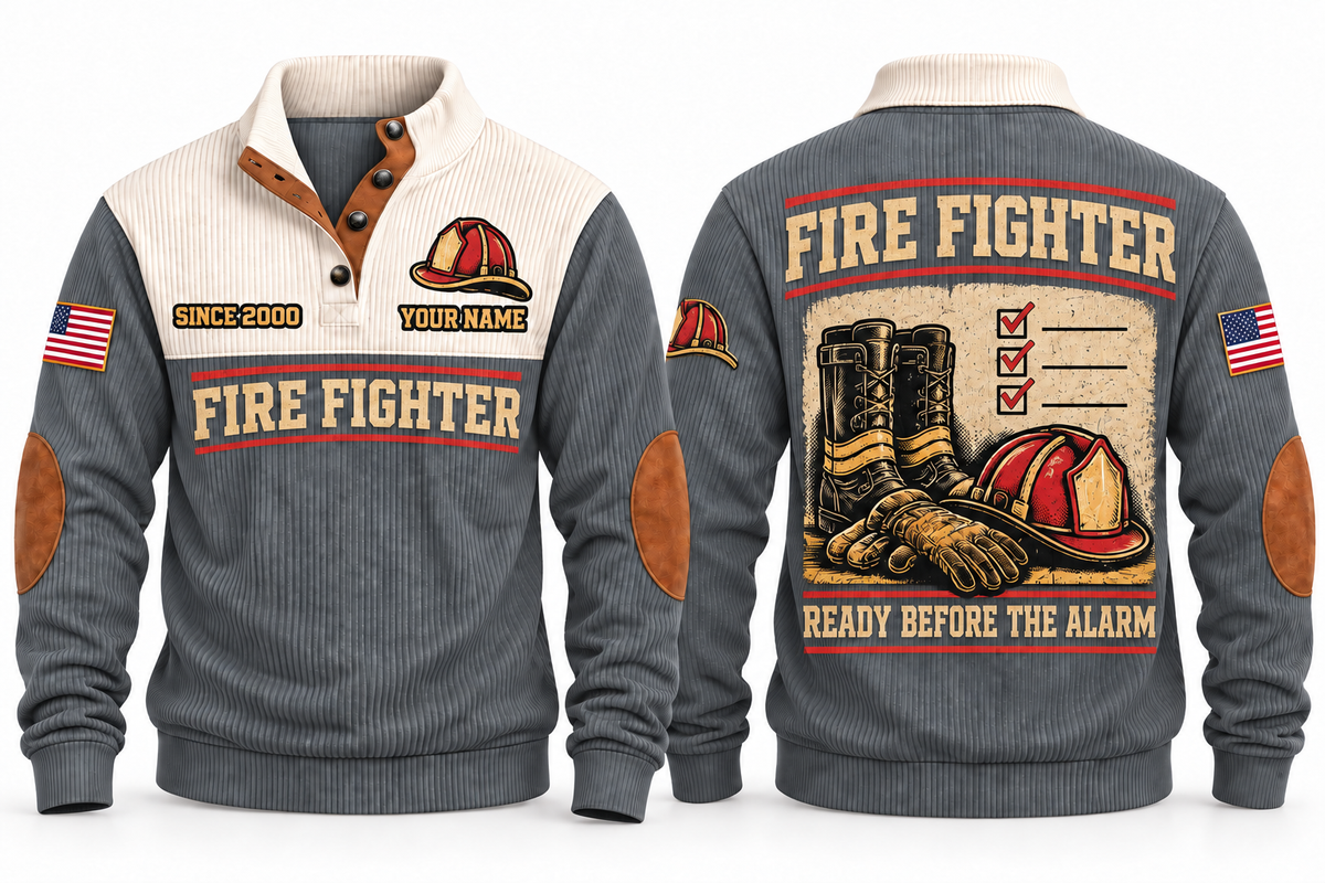 Fire Fighter FFR02 sports sweatshirt grey, front and back with flat printed artwork