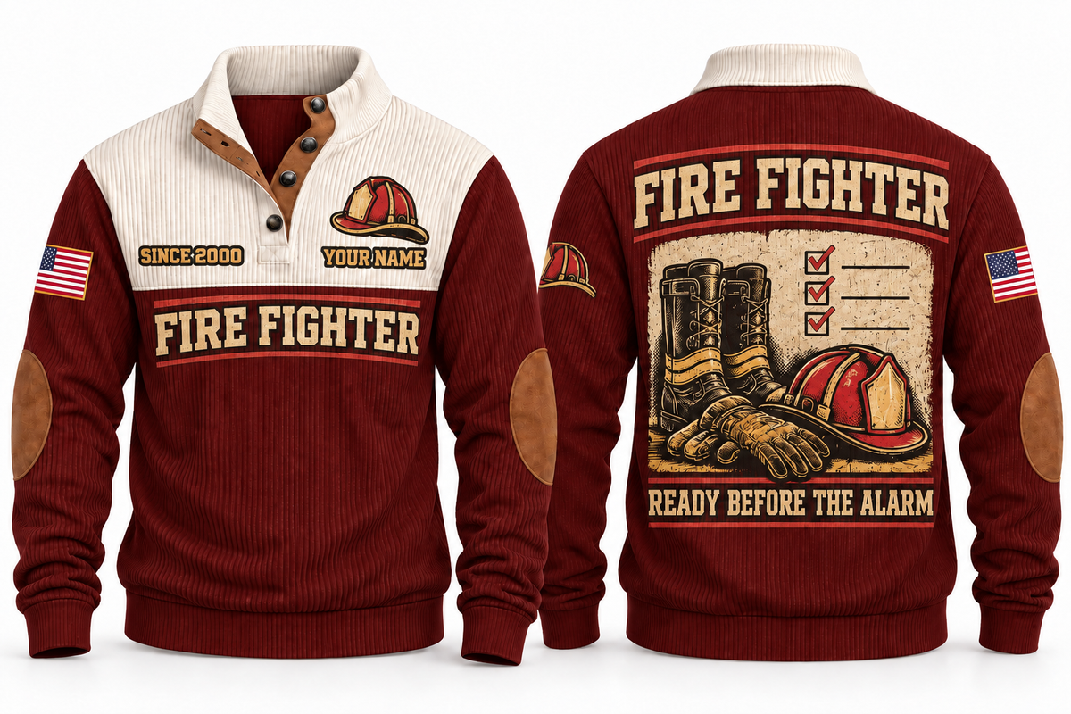 Fire Fighter FFR02 sports sweatshirt jujube-red, front and back with flat printed artwork