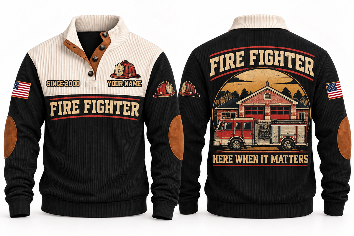 Fire Fighter FFR03 sports sweatshirt black, front and back with flat printed artwork