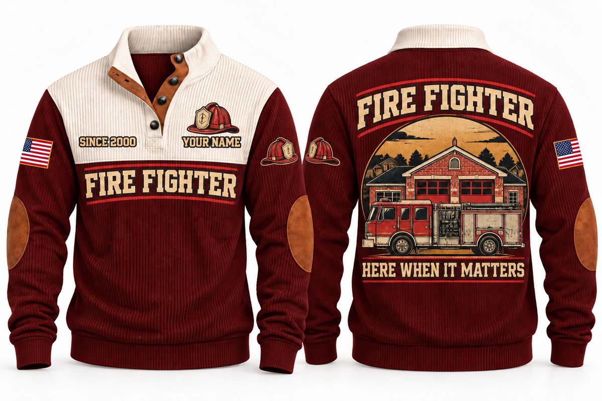 Fire Fighter FFR03 sports sweatshirt jujube-red, front and back with flat printed artwork