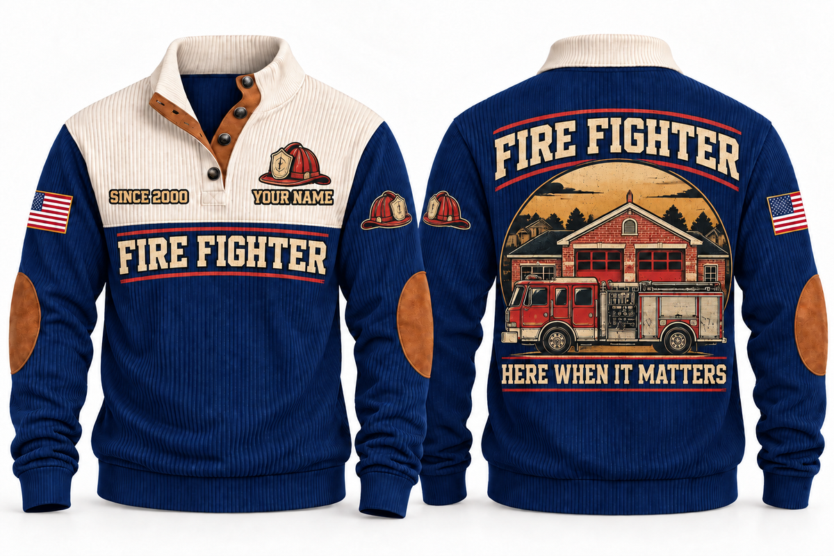 Fire Fighter FFR03 sports sweatshirt navy, front and back with flat printed artwork