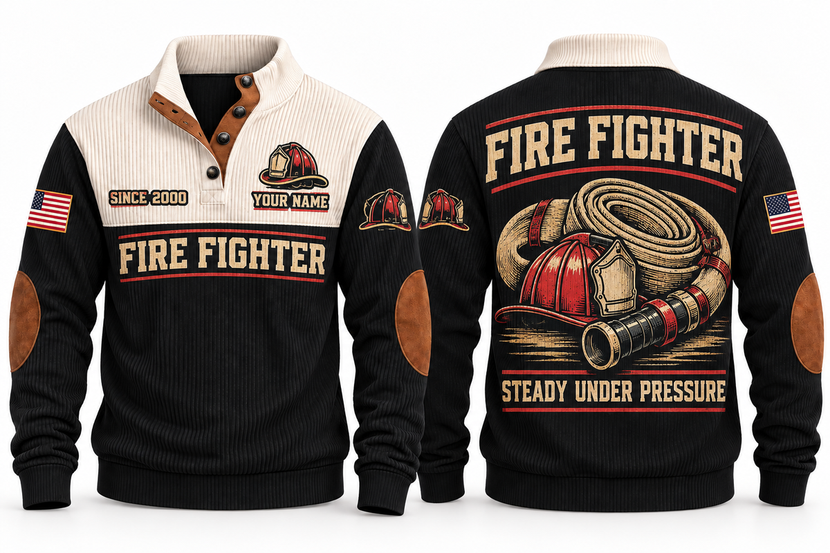Fire Fighter FFR04 sports sweatshirt black, front and back with flat printed artwork