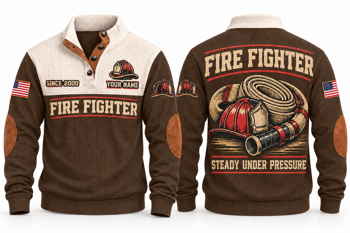 Fire Fighter FFR04 sports sweatshirt brown, front and back with flat printed artwork