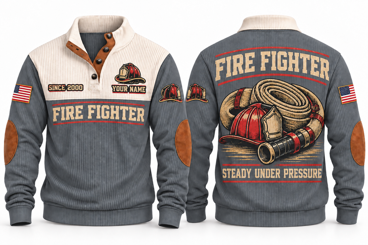 Fire Fighter FFR04 sports sweatshirt grey, front and back with flat printed artwork