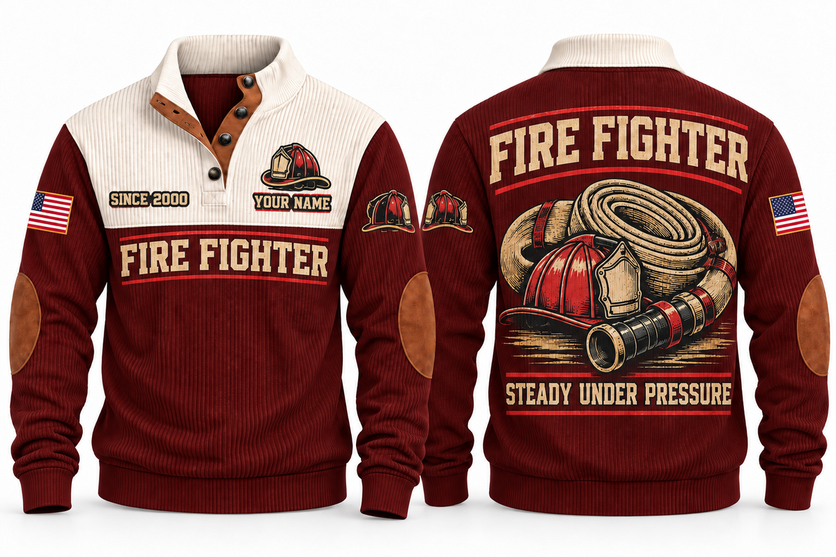 Fire Fighter FFR04 sports sweatshirt jujube-red, front and back with flat printed artwork