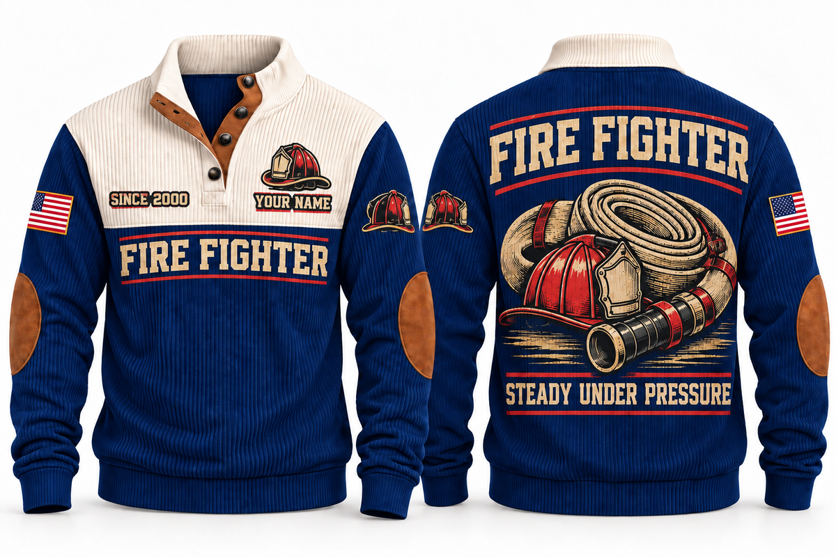 Fire Fighter FFR04 sports sweatshirt navy, front and back with flat printed artwork