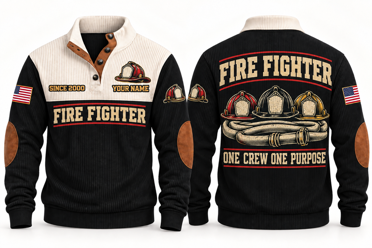 Fire Fighter FFR05 sports sweatshirt black, front and back with flat printed artwork