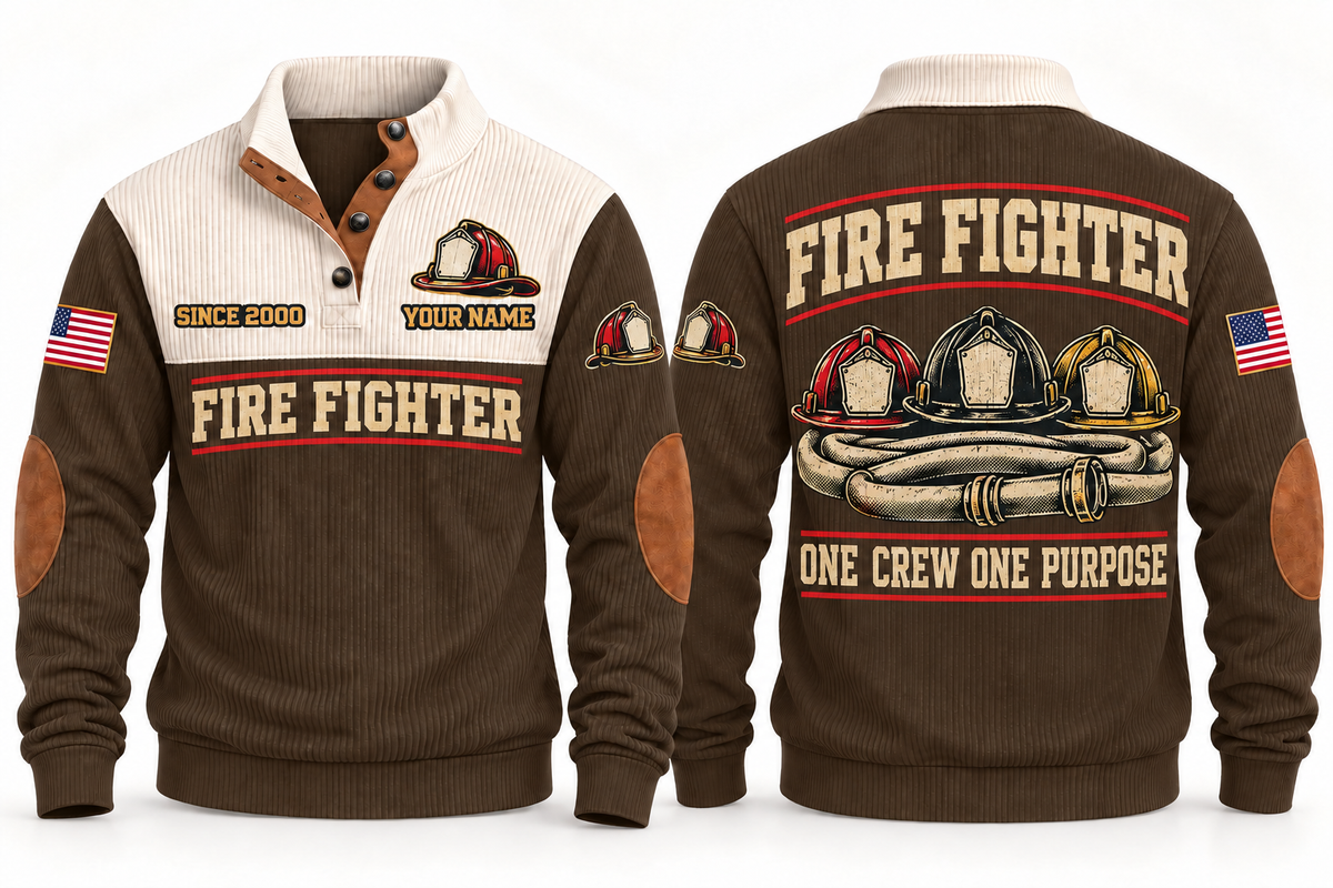 Fire Fighter FFR05 sports sweatshirt brown, front and back with flat printed artwork
