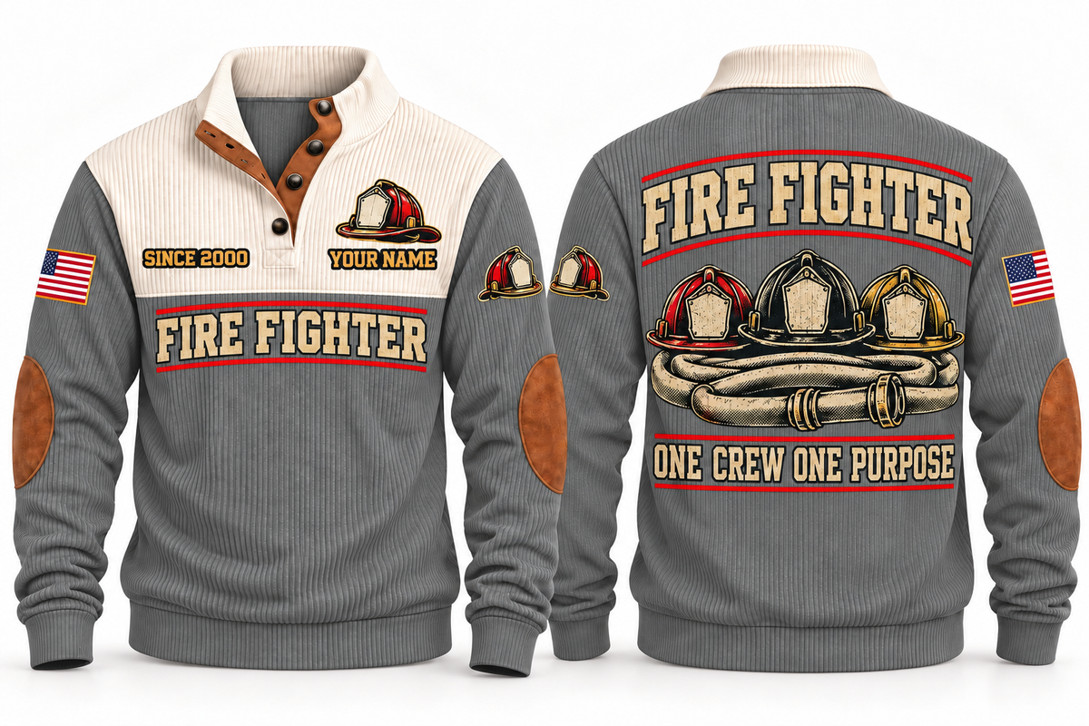 Fire Fighter FFR05 sports sweatshirt grey, front and back with flat printed artwork