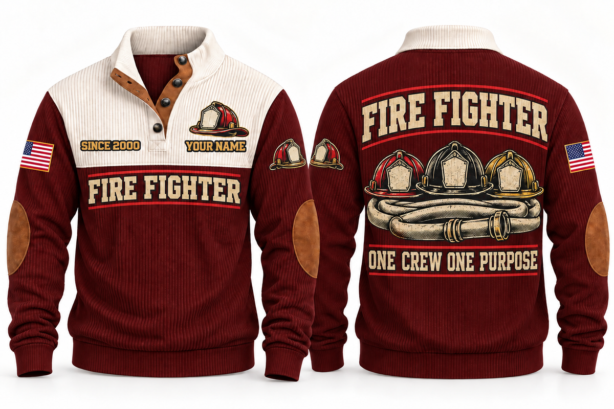 Fire Fighter FFR05 sports sweatshirt jujube-red, front and back with flat printed artwork