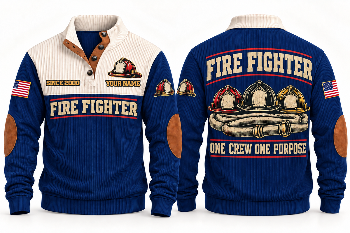 Fire Fighter FFR05 sports sweatshirt navy, front and back with flat printed artwork