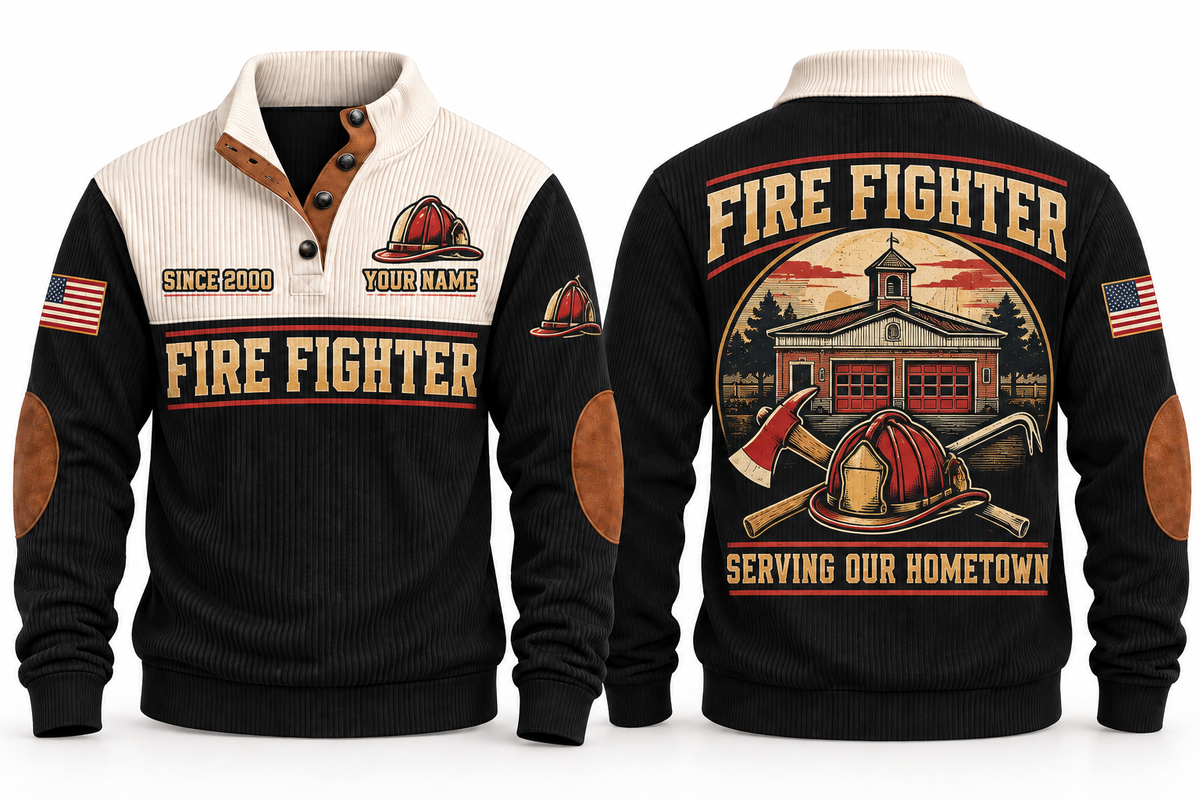 Fire Fighter FFR06 sports sweatshirt black, front and back with flat printed artwork