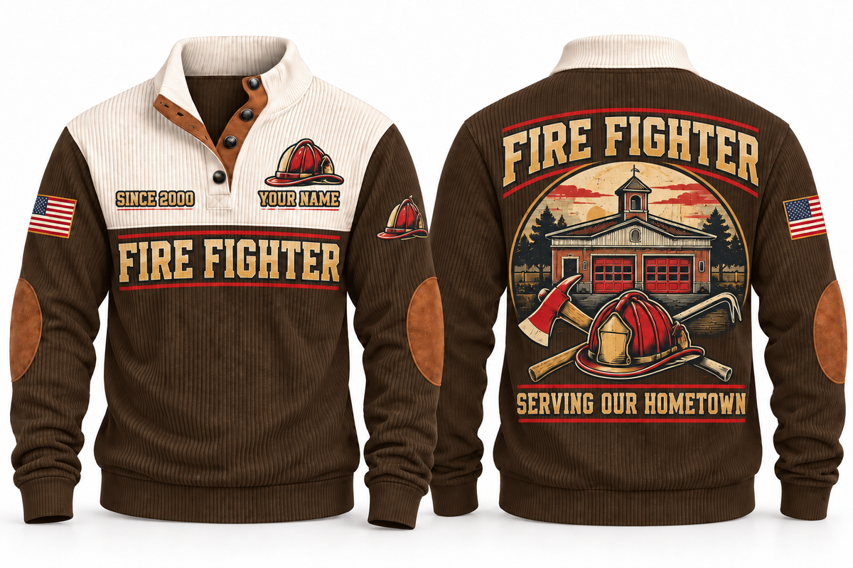 Fire Fighter FFR06 sports sweatshirt brown, front and back with flat printed artwork