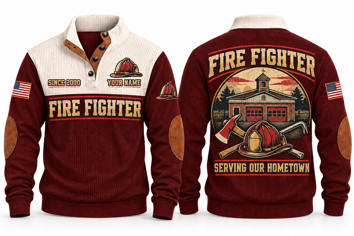 Fire Fighter FFR06 sports sweatshirt jujube-red, front and back with flat printed artwork