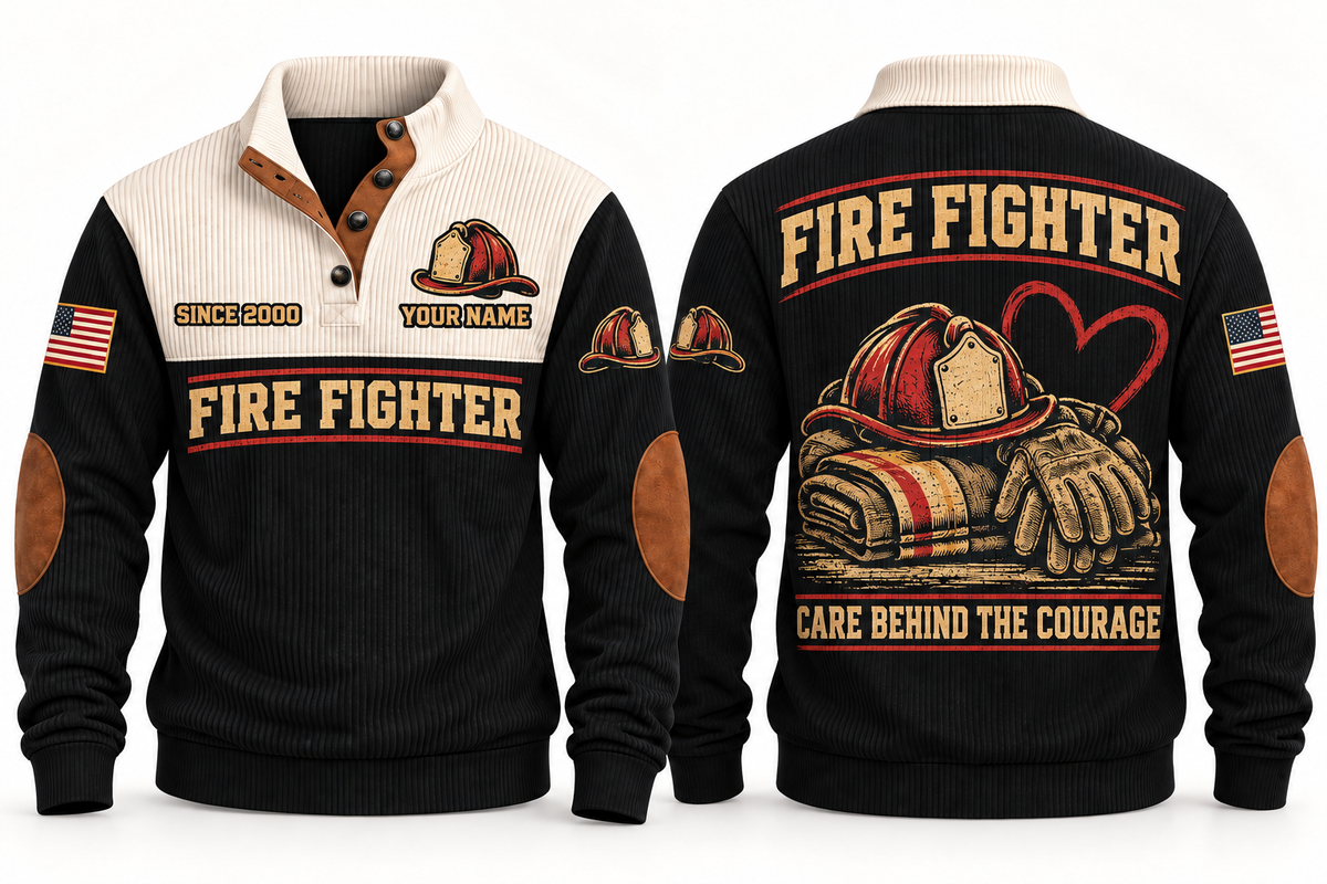 Fire Fighter FFR07 sports sweatshirt black, front and back with flat printed artwork