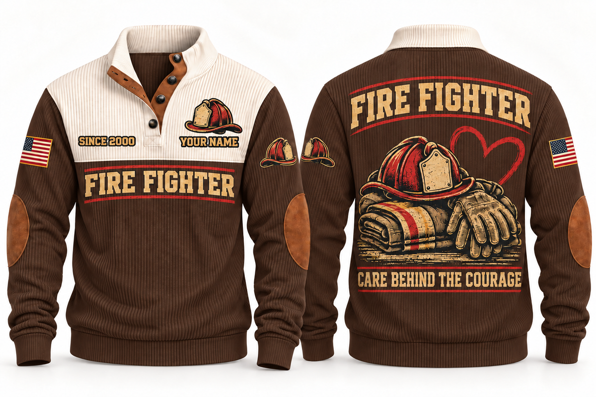 Fire Fighter FFR07 sports sweatshirt brown, front and back with flat printed artwork