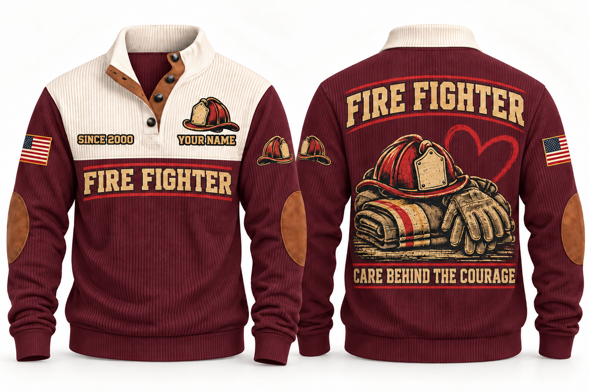 Fire Fighter FFR07 sports sweatshirt jujube-red, front and back with flat printed artwork