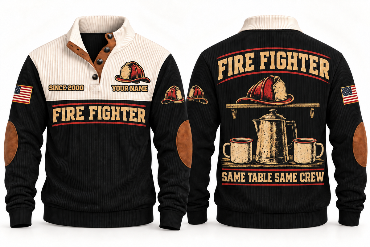 Fire Fighter FFR08 sports sweatshirt black, front and back with flat printed artwork