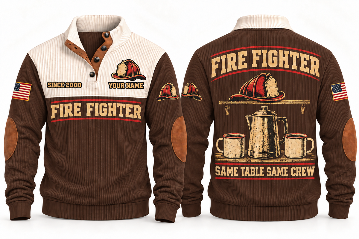 Fire Fighter FFR08 sports sweatshirt brown, front and back with flat printed artwork