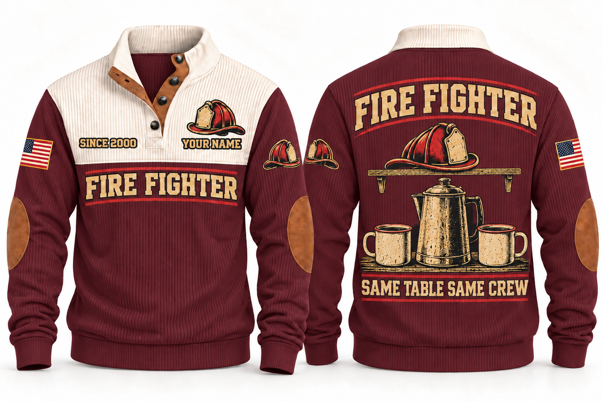 Fire Fighter FFR08 sports sweatshirt jujube-red, front and back with flat printed artwork