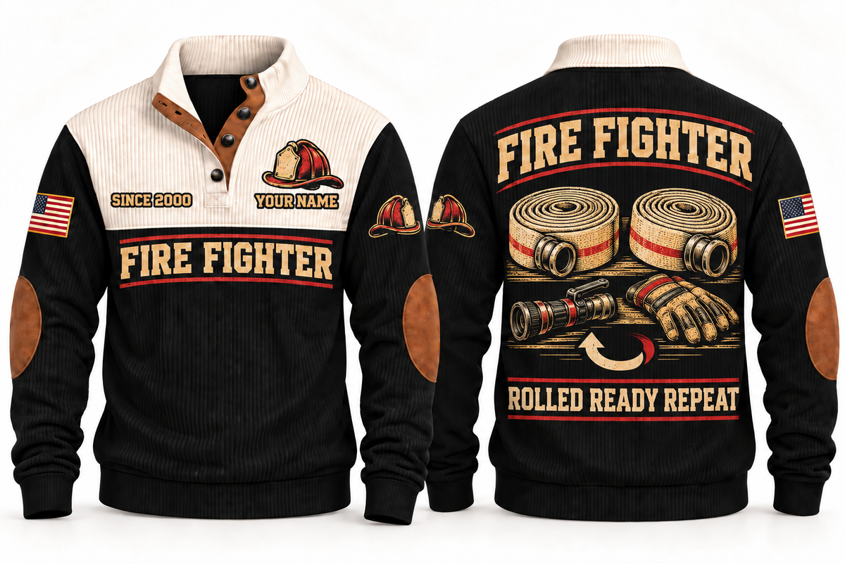 Fire Fighter FFR09 sports sweatshirt black, front and back with flat printed artwork