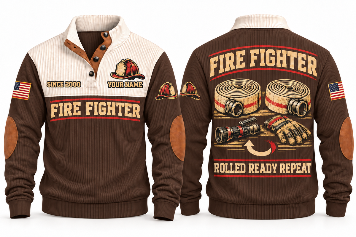 Fire Fighter FFR09 sports sweatshirt brown, front and back with flat printed artwork