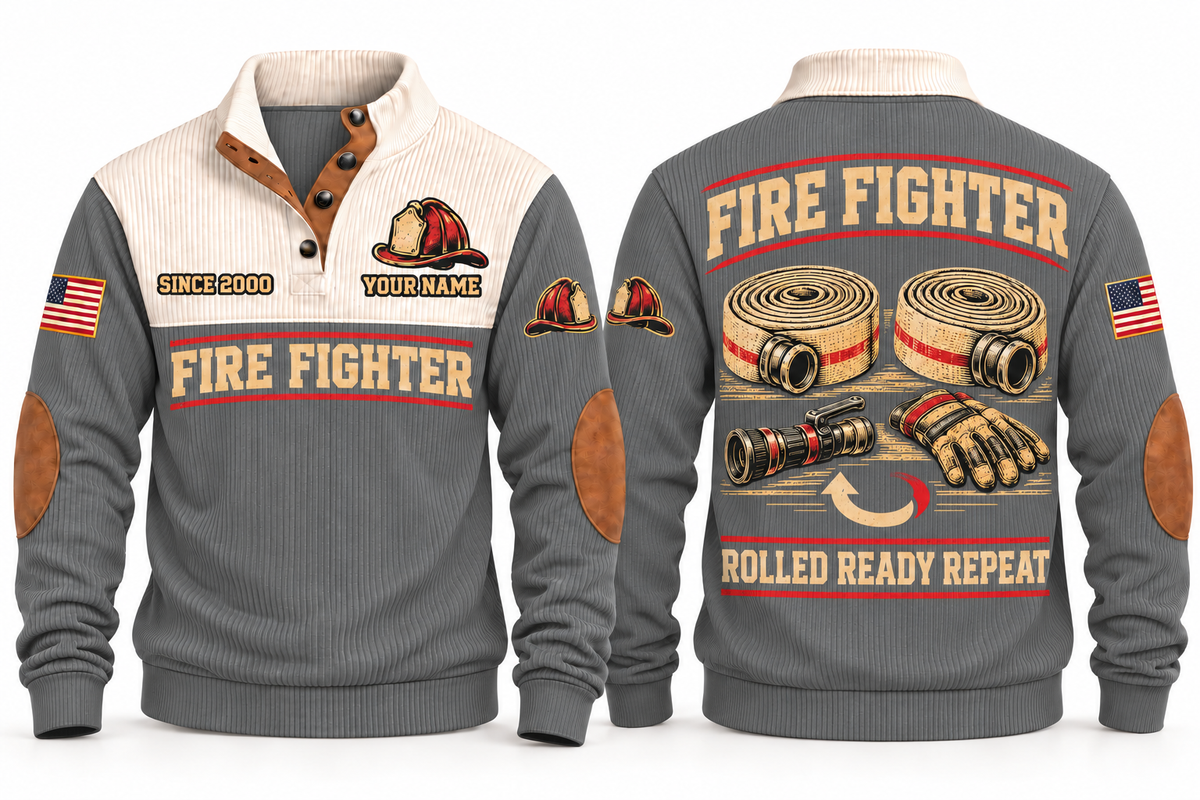 Fire Fighter FFR09 sports sweatshirt grey, front and back with flat printed artwork