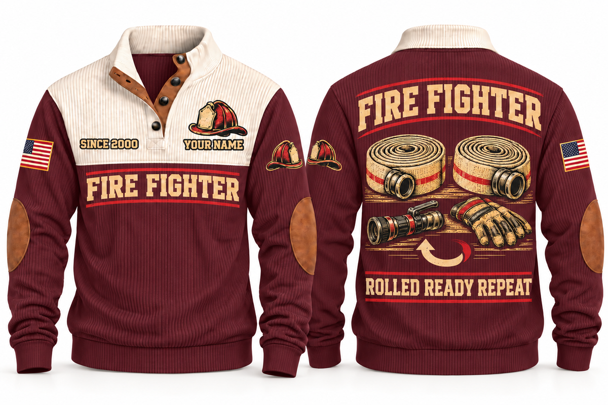 Fire Fighter FFR09 sports sweatshirt jujube-red, front and back with flat printed artwork