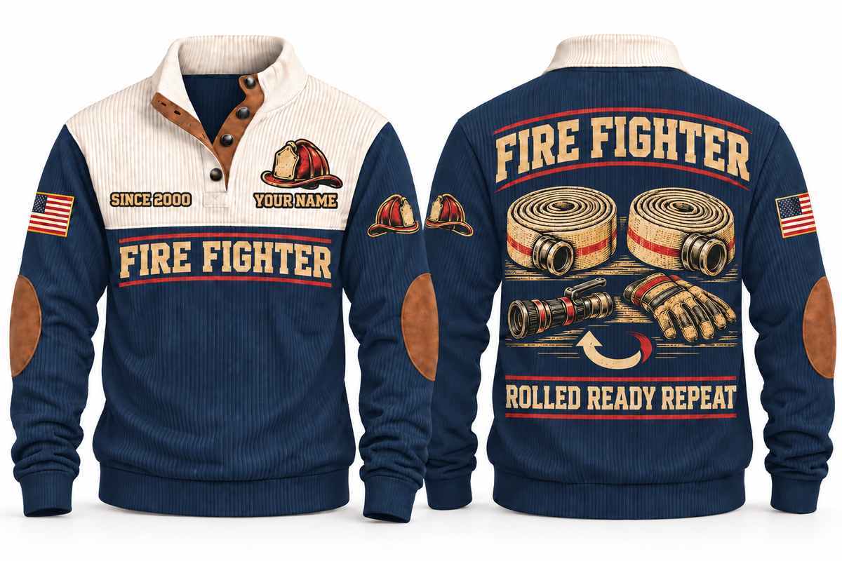 Fire Fighter FFR09 sports sweatshirt navy, front and back with flat printed artwork