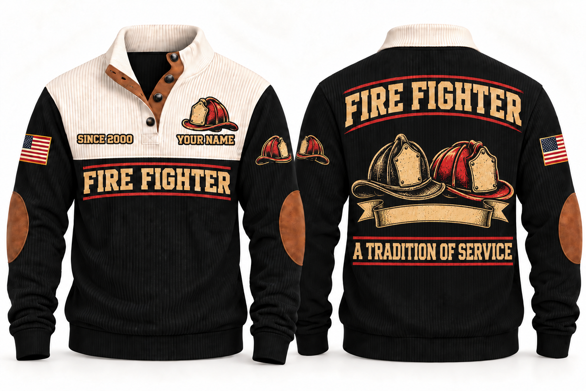 Fire Fighter FFR10 sports sweatshirt black, front and back with flat printed artwork