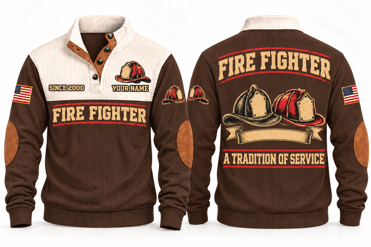 Fire Fighter FFR10 sports sweatshirt brown, front and back with flat printed artwork
