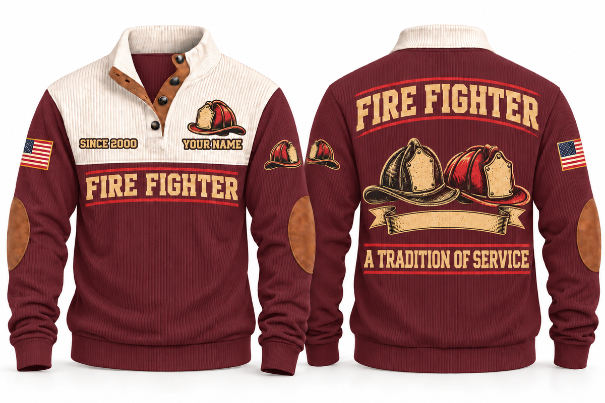 Fire Fighter FFR10 sports sweatshirt jujube-red, front and back with flat printed artwork