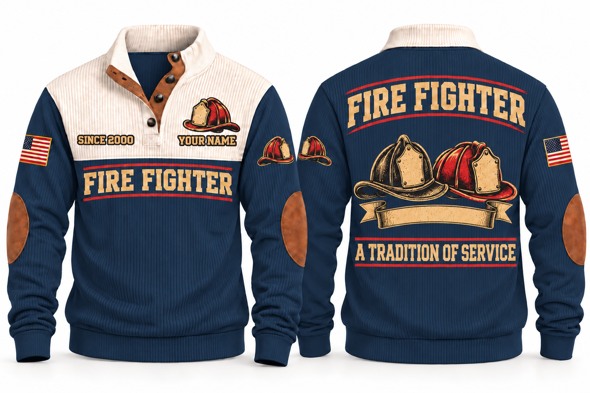 Fire Fighter FFR10 sports sweatshirt navy, front and back with flat printed artwork