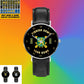 Personalized Finland Soldier/ Veteran With Name And Rank Black Stitched Leather Watch - 17098560 - Gold Version