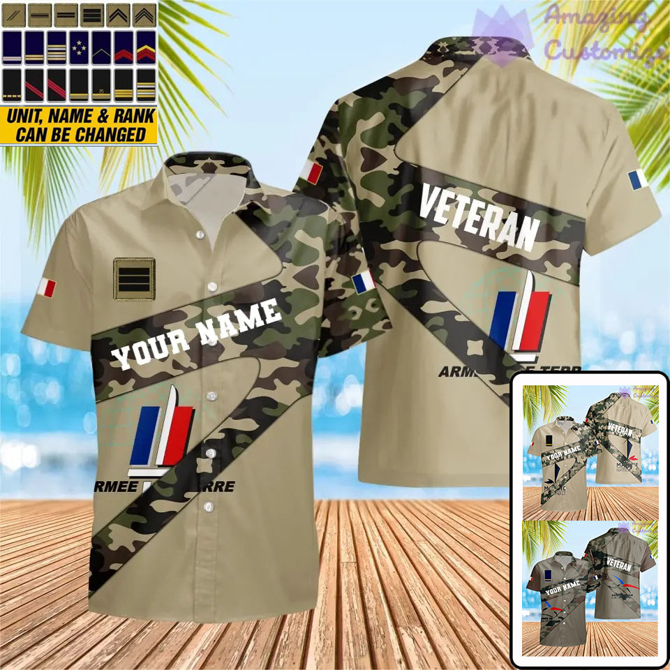 Personalized France Soldier/ Veteran Camo With Name And Rank Hawaii shirt 3D Printed  - 17065728