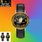 Personalized France Soldier/ Veteran With Name, Rank And Year Black Stitched Leather Watch - 17107200 - Gold Version