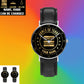 Personalized France Soldier/ Veteran With Name And Rank Black Stitched Leather Watch - 17108928 - Gold Version