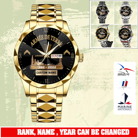 Personalized France Soldier/ Veteran With Rank and Name, Year Gentleman Crystal Metal Watch - 17779392
