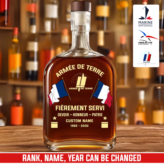 Personalized France Soldier/ Veteran With Rank, Name And Year Whiskey Bottle Glass - 17781984