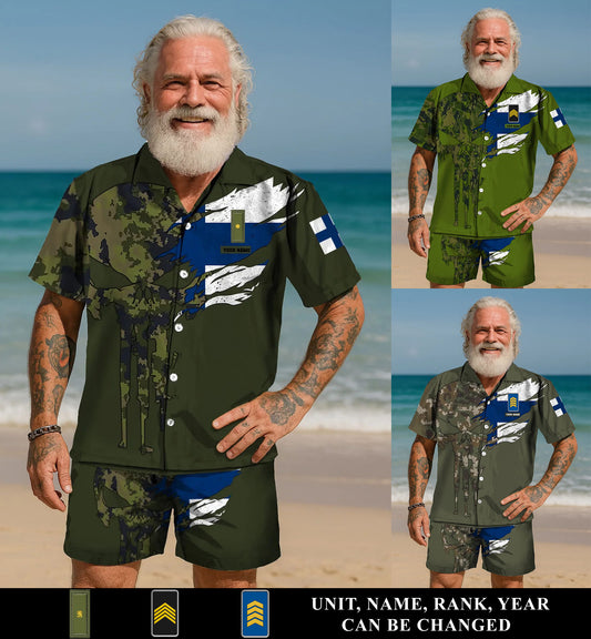 Personalized Finland Soldier/ Veteran Camo With Rank Combo Hawaii Shirt + Short 3D Printed - 16989696