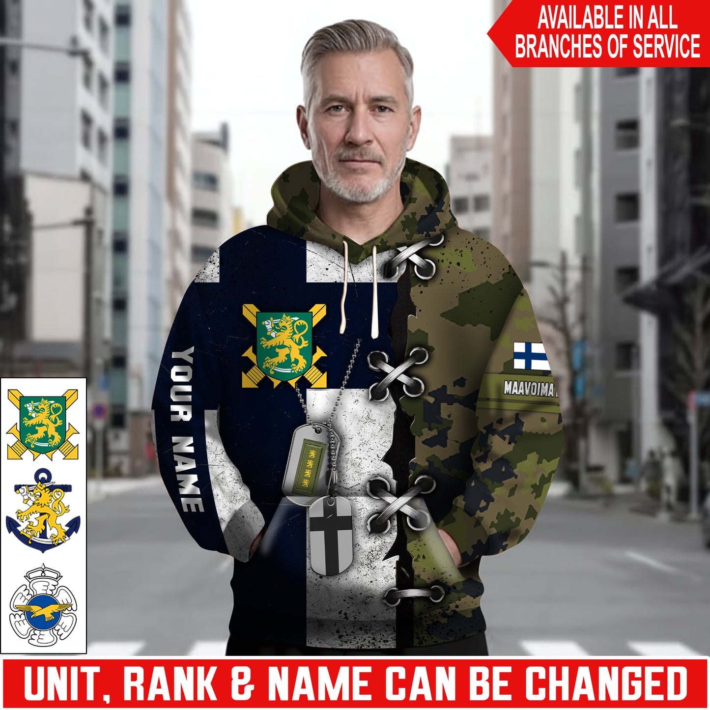 Personalized Finland Soldier/Veteran Camo with Name and Rank Hoodie All Over Printed - 17616096