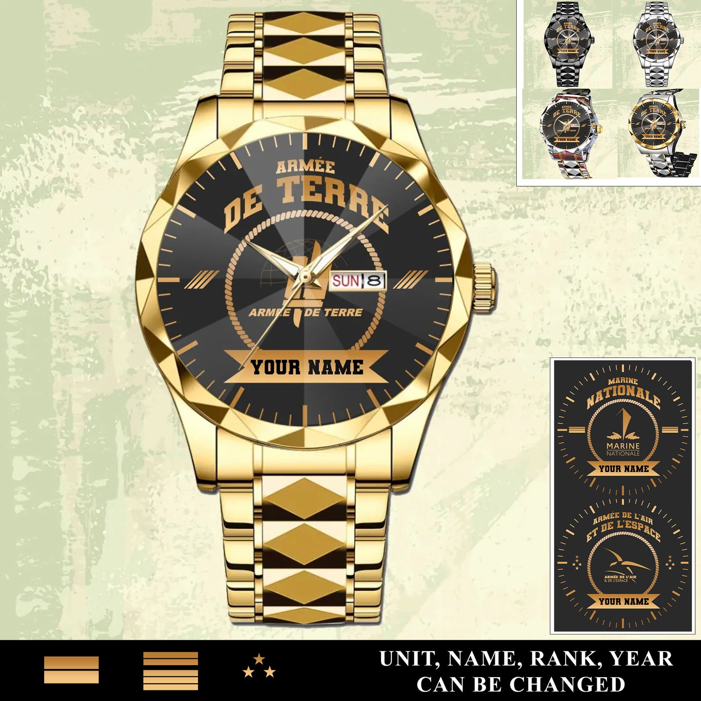 Personalized France Soldier/ Veteran With Rank And Name Gentleman Crystal Metal Watch - 17442432