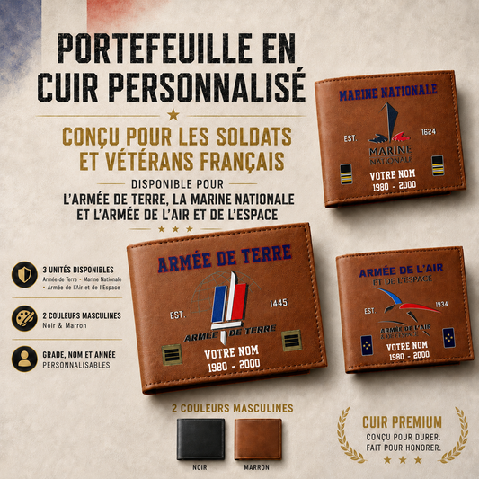 Personalized France Soldier/ Veteran With Rank, Year And Name Leather Wallet - 17441568