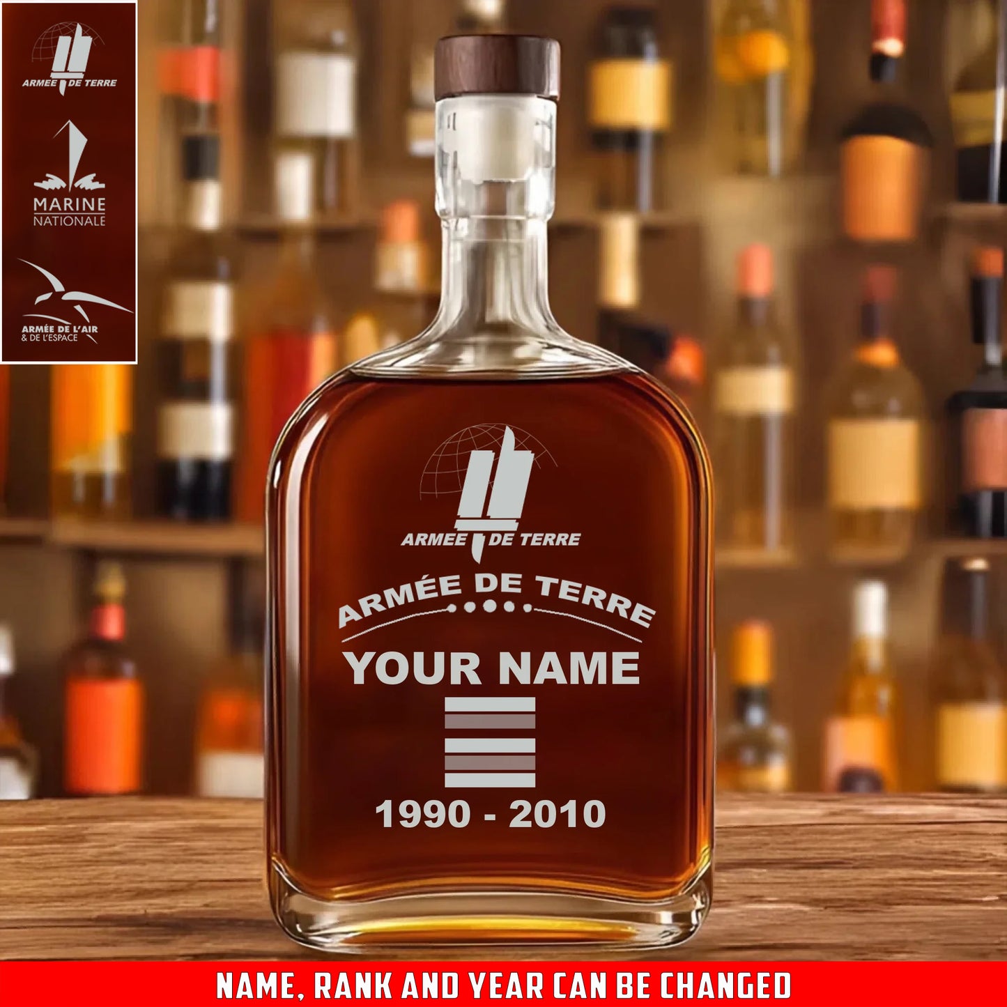 Personalized France Soldier/ Veteran With Rank, Name And Year Whiskey Bottle Glass - 17727552