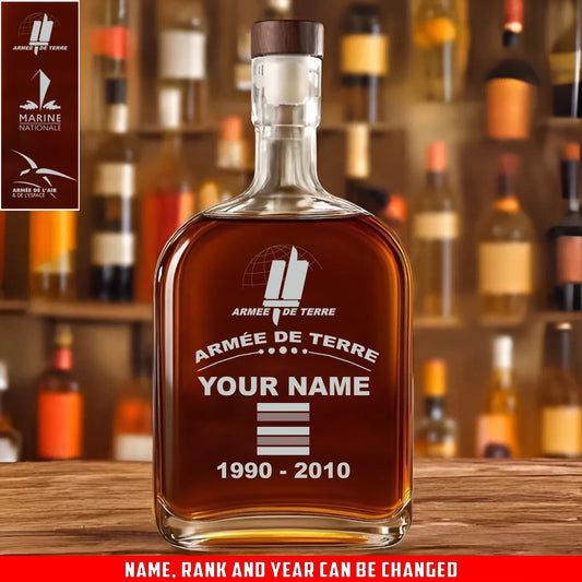 Personalized France Soldier/ Veteran With Rank, Name And Year Whiskey Bottle Glass - 17727552
