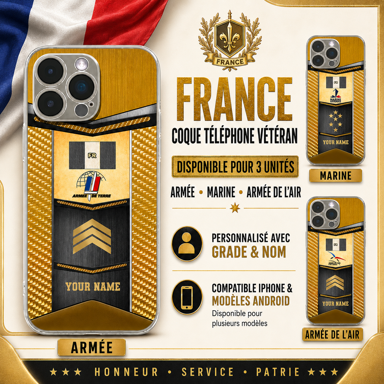 Personalized France Soldier/Veterans With Rank And Name Phone Case Printed - 16980192
