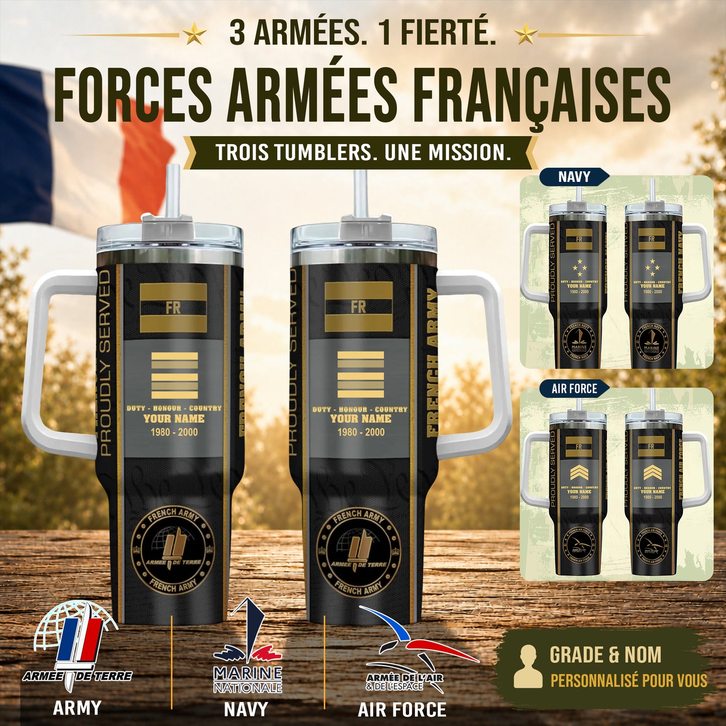Personalized France Veteran/ Soldier With Rank, Year And Name Camo Tumbler - 17434656