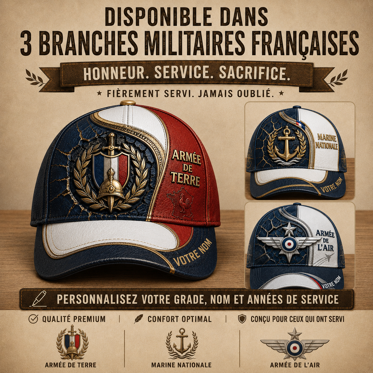 Personalized Name France Soldier/Veterans Baseball Cap - QK1779667224