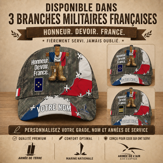 Personalized Rank And Name France Soldier/Veterans Baseball Cap - 17684352