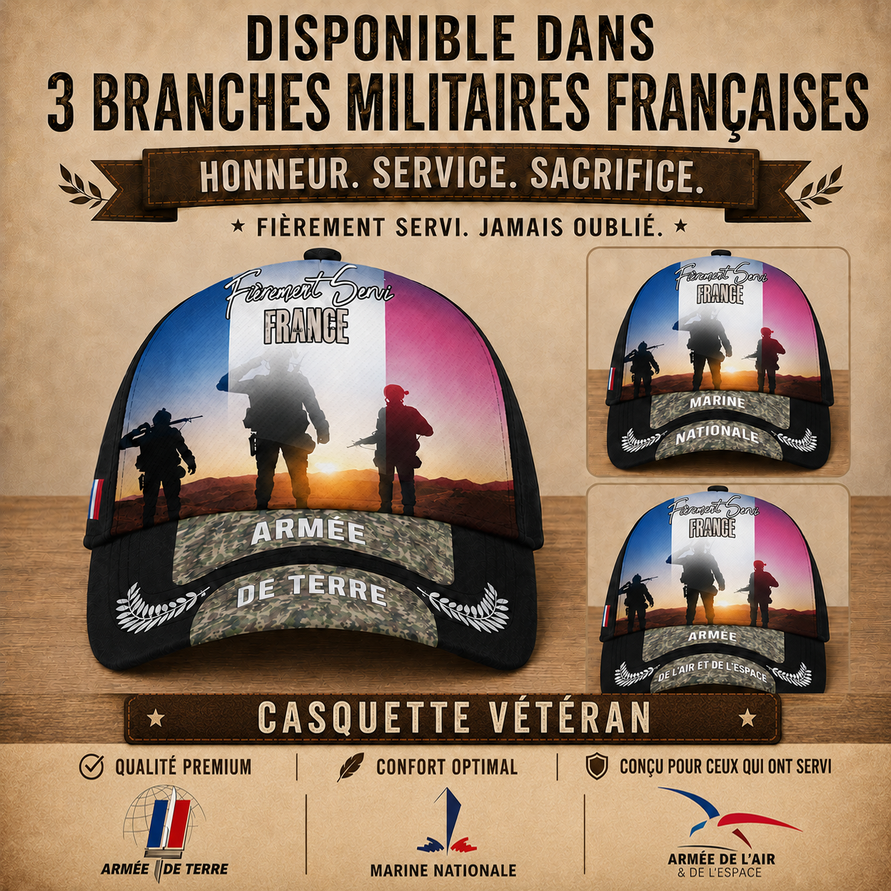 Personalized Rank And Name France Soldier/Veterans Baseball Cap - 17680032